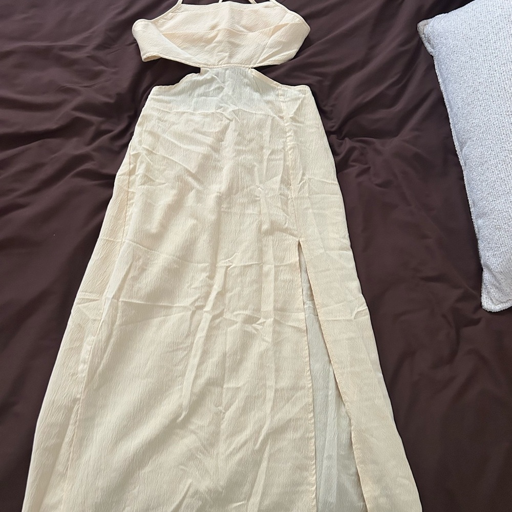 Women's Cream Cutout Halter Maxi Dress